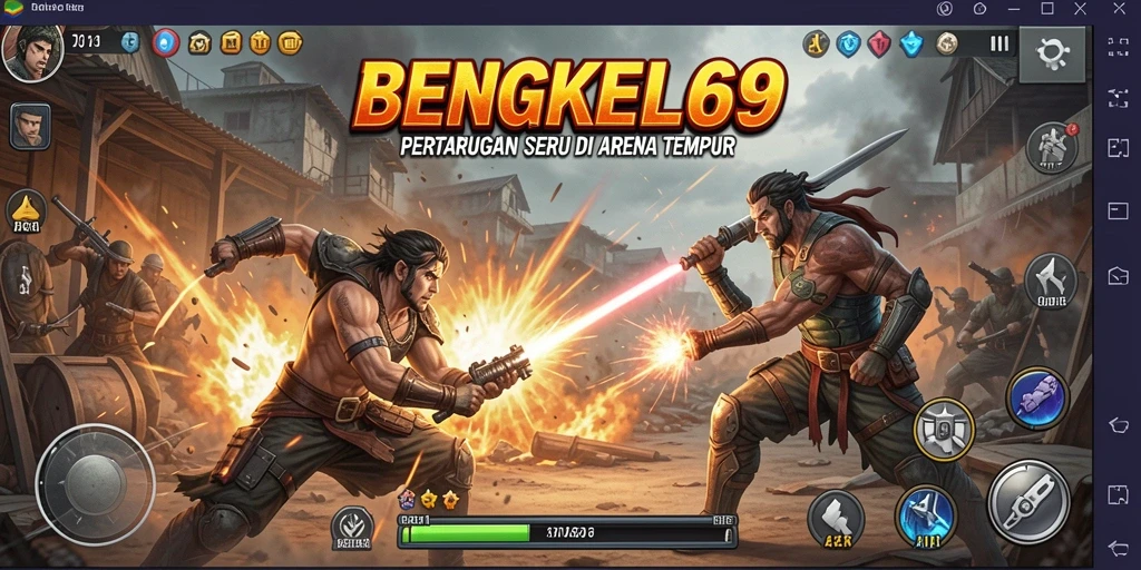 Screenshot gameplay BENGKEL69 memperlihatkan aksi pertarungan yang intens.