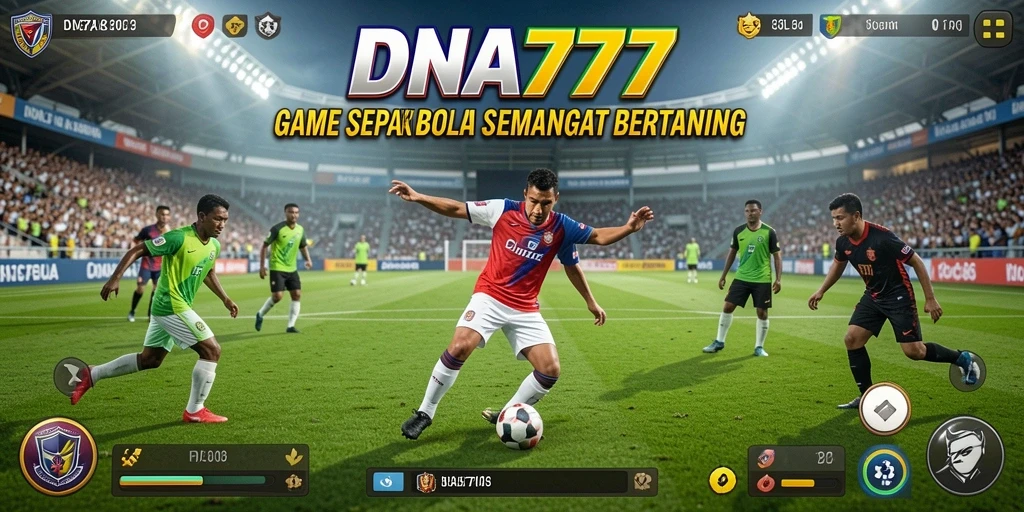 Screenshot gameplay DNA777 menampilkan aksi seru di lapangan sepak bola.