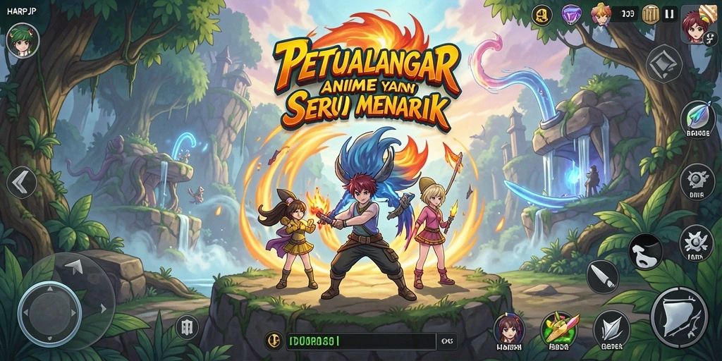 Screenshot gameplay HARAPJP yang menampilkan pertarungan seru karakter Anime.