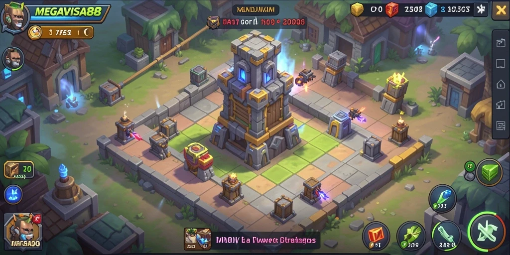 Tangkapan layar menunjukkan aksi seru dalam permainan Tower Defense.