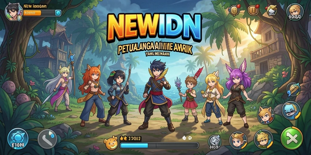 Screenshot gameplay NEWIDN dengan karakter Anime dalam pertempuran.