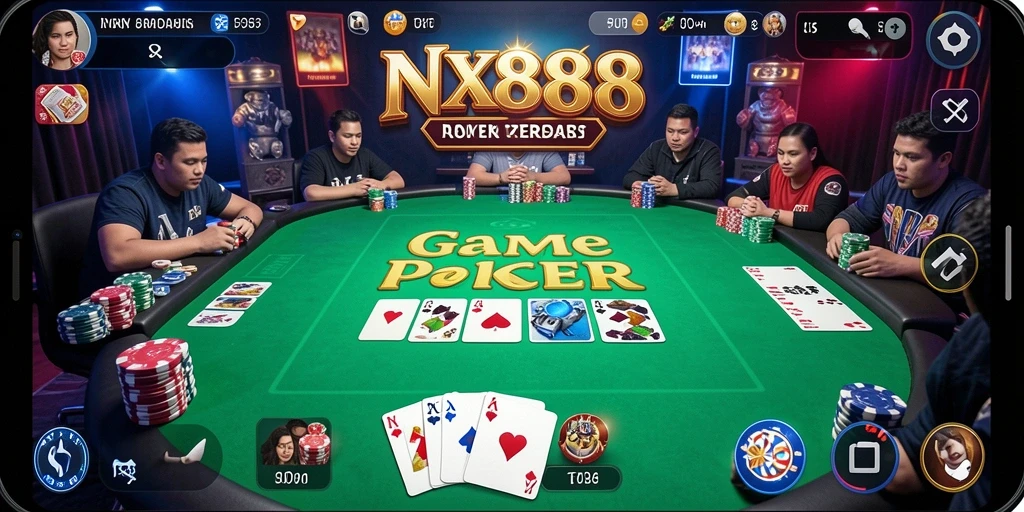 Screenshot gameplay NX888 menampilkan aksi seru permainan Poker.