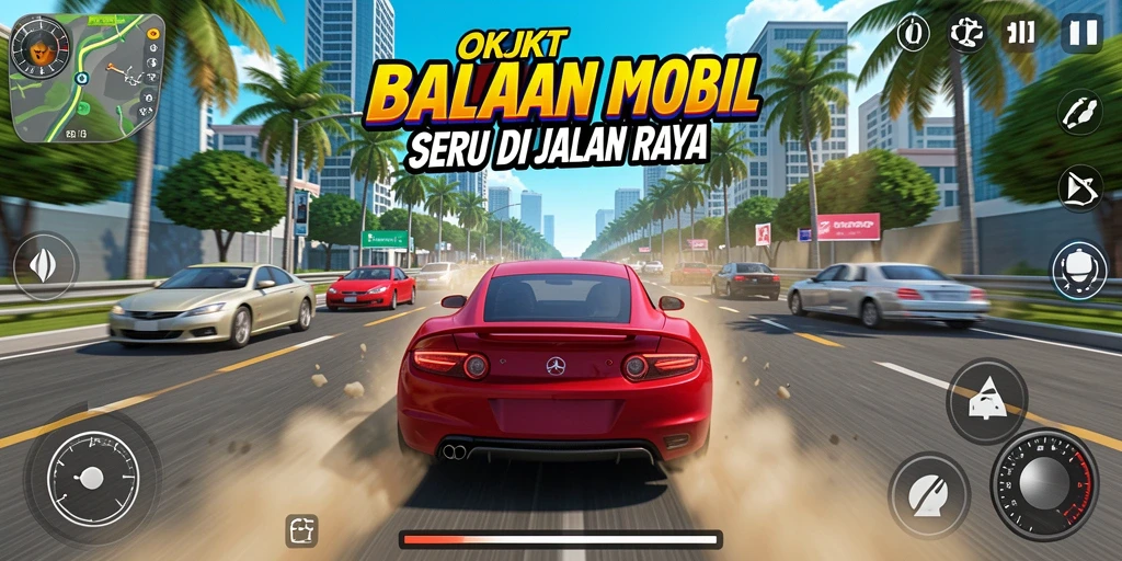 Tampilan gameplay balap mobil yang mendebarkan di OKJKT.