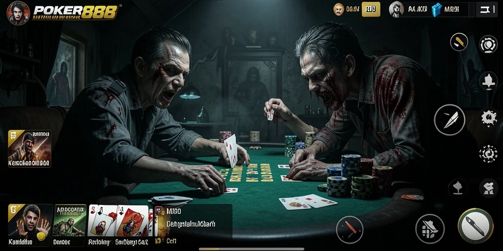 Tampilan gameplay menakutkan POKER88 dengan suasana yang mencekam.