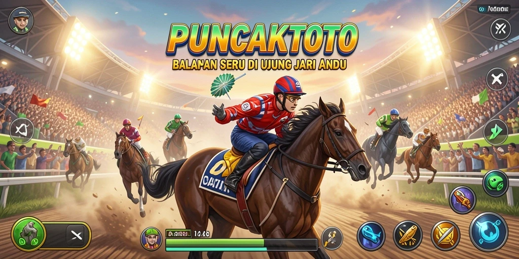 Gameplay PUNCAKTOTO yang menegangkan dengan mobil balap berkecepatan tinggi.