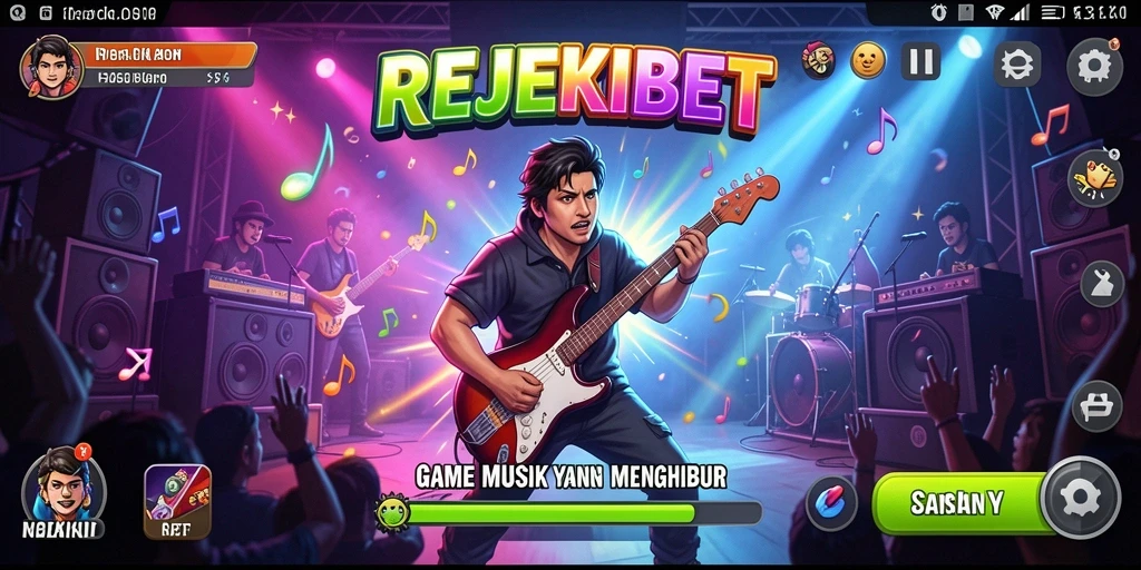 Tampilan gameplay seru dari REJEKIBET dengan berbagai alat musik yang mendukung.