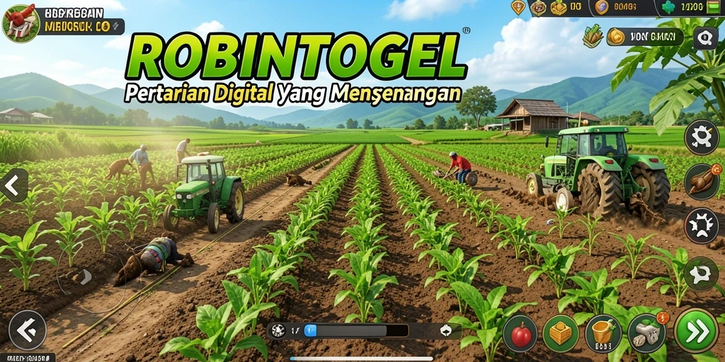 Tampilan gameplay ROBINTOGEL yang menarik saat bertani.